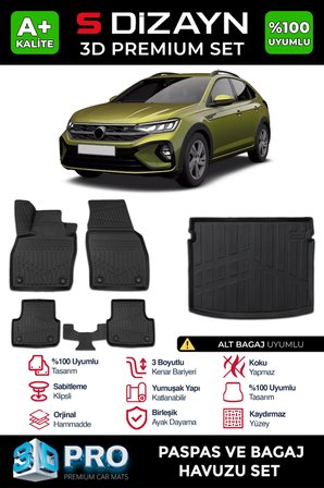 S-Dizayn VW Taigo 3D Pro Havuzlu Paspas ve Alt Bagaj Havuzu Seti (2'li SET) 2020 Üzeri A+ Kalite