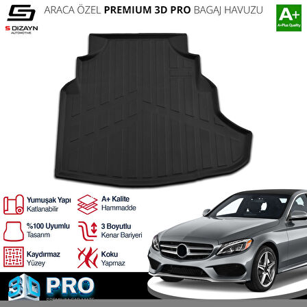 S-Dizayn Mercedes C200 W205 3D Pro Bagaj Havuzu 2014-2021 A+ Kalite