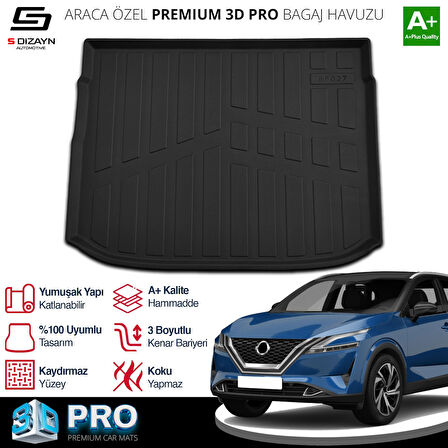 S-Dizayn Nissan Qashqai 1.3 Benzinli 3D Pro Bagaj Havuzu Üst Bagaj 2021 Üzeri A+ Kalite