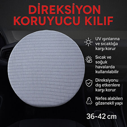 Direksiyon Koruyucu Kılıf Universal UV, Toz, Isı Koruma Yaz Kış Kullanıma 36-42 cm
