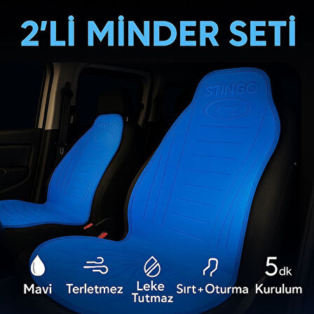 2'li Minder Seti Koltuk Koruyucu Universal Mavi Renk Terletmez Leke Tutmaz