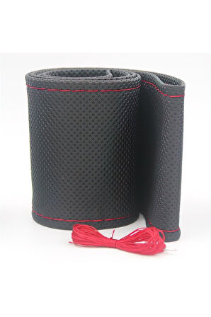 Noktalı Siyah Deri Kırmızı Dikiş Direksiyon Kılıfı