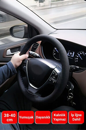 Oto Direksiyon Kılıfı Noktalı Siyah Deri Siyah Dikiş