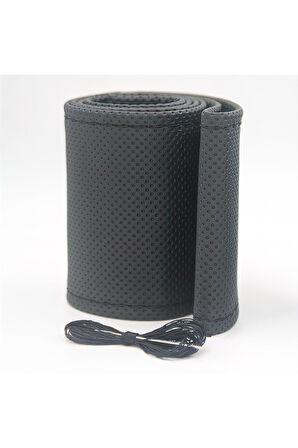 Oto Direksiyon Kılıfı Noktalı Siyah Deri Siyah Dikiş