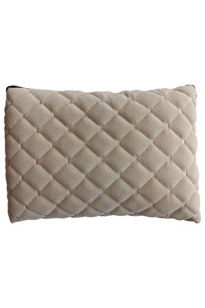 Oto Boyun Bel Destek Yastığı Polarlı Örtü Bej Nakışlı Bej Yastık