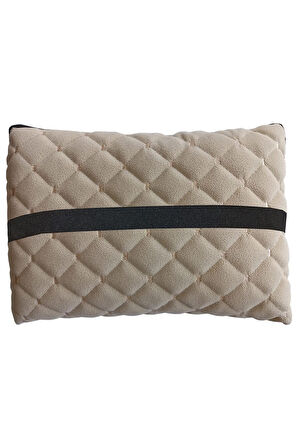 Oto Boyun Bel Destek Yastığı Polarlı Örtü Bej Nakışlı Bej Yastık