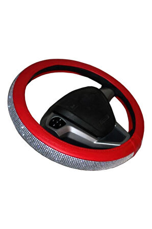 Oto Direksiyon Kılıfı Geçmeli Pırlanta Kaplamalı Kırmızı