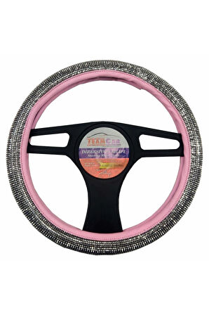 Oto Direksiyon Kılıfı Geçmeli Pırlanta Kaplamalı Pembe