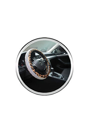 Teamcar Oto Direksiyon Kılıfı Geçmeli Pırlanta Kaplamalı Leopar Desenli