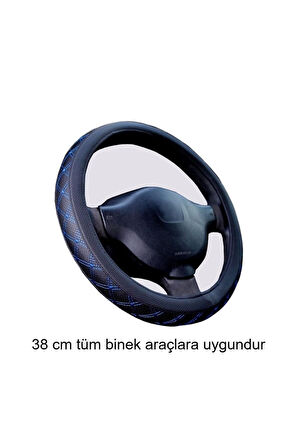 Direksiyon Kılıfı 38 Cm Geçmeli Siyah Binek Araçlara Gri Nakışlı