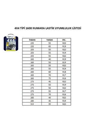 Kar Zinciri 4x4 Tipi 1600 Numara