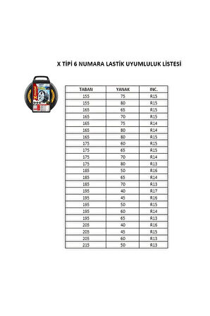 Oto Lastik Kar Zinciri X Tipi 6 Numara