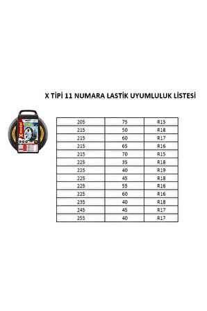 Oto Lastik Kar Zinciri X Tipi 11 Numara