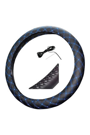 Direksiyon Kılıfı 48 Cm Siyah Kamyon Tır Otobüs Dikişli Mavi Nakışlı Dikmeli