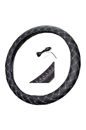 Direksiyon Kılıfı 45 Cm Siyah Kamyon Tır Midibüs Dikişli Gri Nakışlı Dikmeli