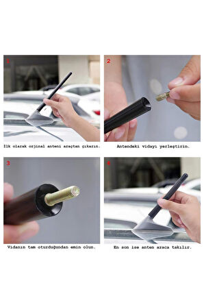 Peugeot 307 Uyumlu Karbon Fiber Anten Çubuğu Siyah