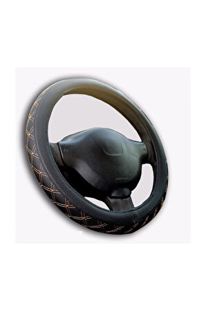 Direksiyon Kılıfı 38 Cm Geçmeli Siyah Binek Araçlara Bej Nakışlı