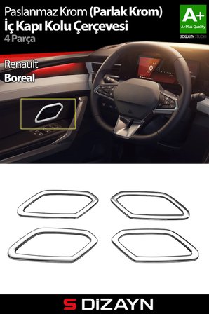 S-Dizayn Renault Boreal Krom İç Kapı Kolu Çerçevesi 4 Prç 2025 Üzeri A+ Kalite (Parlak Krom)