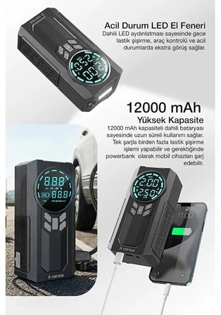 Akü takviye Cihazı Hava Kompresörü 12.000mAh - 150PSI