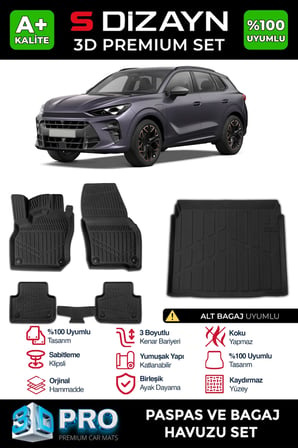 S-Dizayn Cupra Terramar 3D Pro Havuzlu Paspas ve Alt Bagaj Havuzu Seti (2'li SET) 2024 Üzeri A+ Kalite