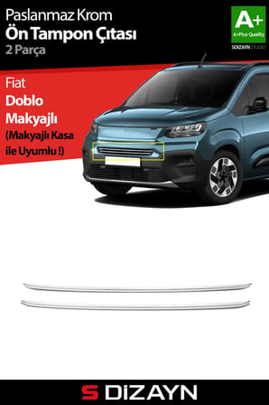S-Dizayn Fiat Doblo 3 Krom Ön Tampon Çıtası 2 Prç 2023 Üzeri A+ Kalite