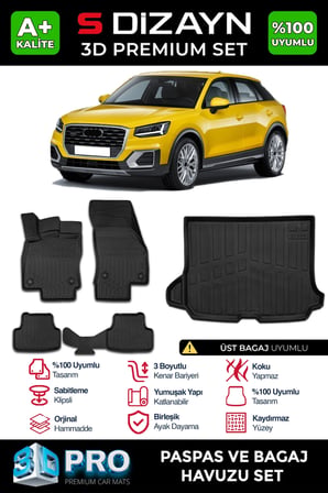S-Dizayn Audi Q2 3D Pro Havuzlu Paspas ve Üst Bagaj Havuzu Seti (2'li SET) 2017-2023 A+ Kalite