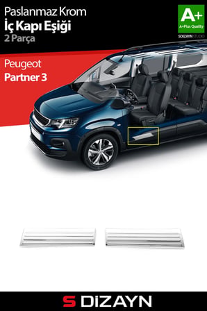 S-Dizayn Peugeot Partner Krom İç Kapı Eşiği 2 Prç 2023 Üzeri A+ Kalite