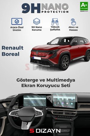 S-Dizayn Renault Boreal 9H Nano Gösterge ve Multimedya Ekran Koruyucu 2'Li Set (PARLAK) 2025 Üzeri A+ Kalite