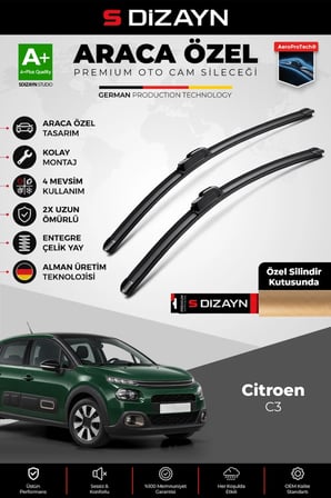S-Dizayn Citroen C3 Ön Cam Silecek Seti 2016 Üzeri Premium Araca Özel 65-40 Cm  A+ Kalite