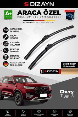 S-Dizayn Chery Tiggo 8 Ön Cam Silecek Seti 2023 Üzeri Premium Araca Özel 60-45 Cm  A+ Kalite