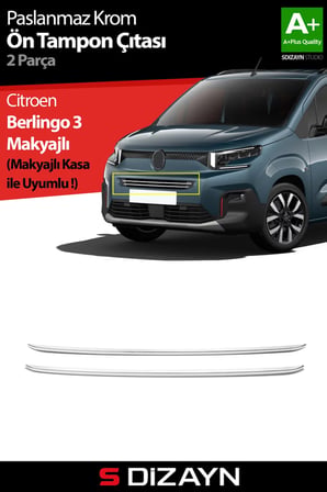 S-Dizayn Citroen Berlingo Makyajlı Krom Ön Tampon Çıtası 2 Prç 2024 Üzeri A+ Kalite