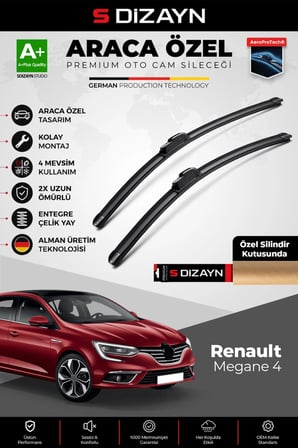 S-Dizayn Renault Megane 4 Ön Cam Silecek Seti 2016 Üzeri Premium Araca Özel 60-45 Cm  A+ Kalite