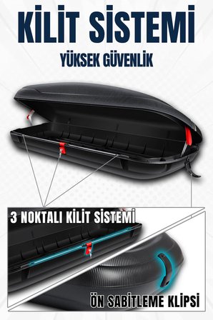 S-Dizayn Araç Üzeri Port Bagaj Karbon Fiber Desen 380 Litre Enjeksiyon Plastik A+ Kalite