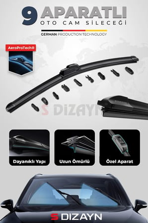 S-Dizayn 9 Aparatlı Oto Cam Sileceği 35 Cm 14 İnç Universal A+ Kalite