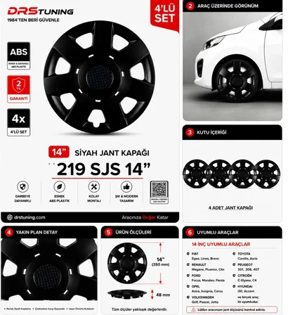 Honda Uyumlu 14 Inç Kırılmaz Parlak Siyah Jant Kapağı 1 Takım 4 Adet No:219