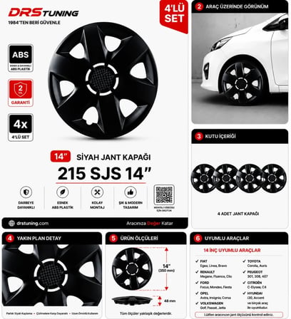 Volkswagen Uyumlu 14 Inc Kırılmaz Parlak Siyah Jant Kapağı 1 Takım 4 Adet No:215