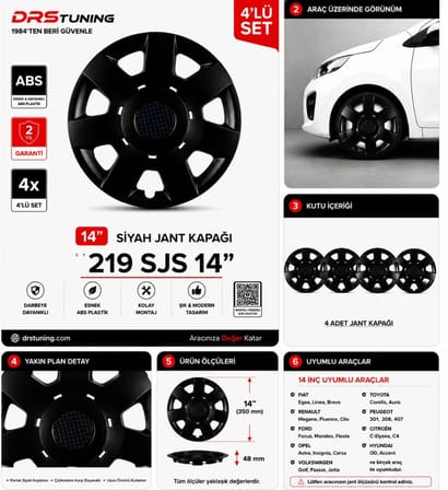 Volkswagen Uyumlu 14 Inc Kırılmaz Parlak Siyah Jant Kapağı 1 Takım 4 Adet No:219