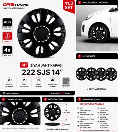 Opel Uyumlu 14 Inc Kırılmaz Parlak Siyah Jant Kapağı 1 Takım 4 Adet No:222