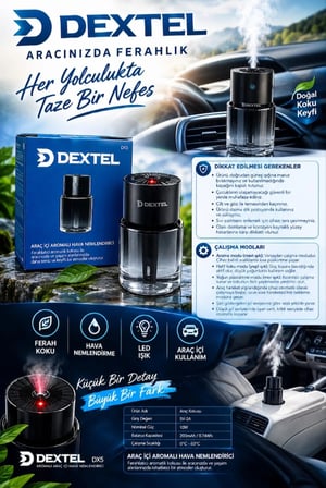Dextel  - Şarjlı Araç İçi Aroma Difüzörü - Hava Nemlendirici - Lazerli Tavan Ambians Aydınlatmalı - Oda Ve Oto Parfümü