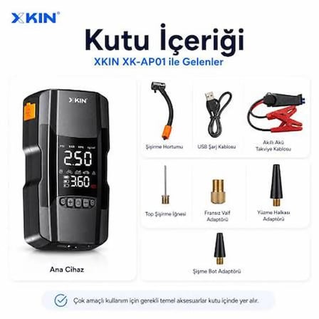 Xkin - 4in1 Akü Takviye Cihazı  - 10.000 Mah Powerbank Özellikli -  Çantalı Hava Kompresörü