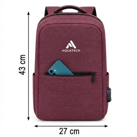 Bordo Laptop Sırt Çantası, Bilgisayar Korumalı İç Bölmeli Notebook Çantası, Organizer Cepli ve USB Şarj Portlu