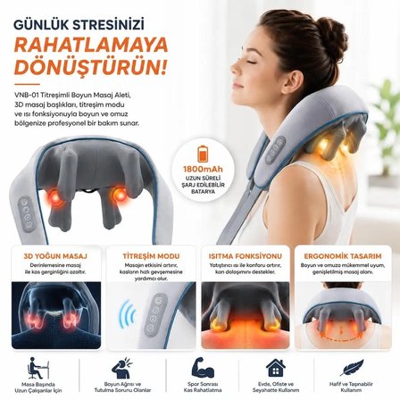 Titreşimli Omuz ve Boyun Masaj Aleti Isıtıcılı 3D Yoğun Masaj Başlığı