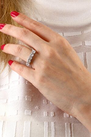 Zirkon Beş Taşlı 925 Ayar Gümüş Ayarlanabilir Yüzük - Y007501