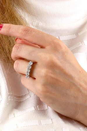 Zirkon Beş Taşlı 925 Ayar Gümüş Ayarlanabilir Yüzük - Y007501