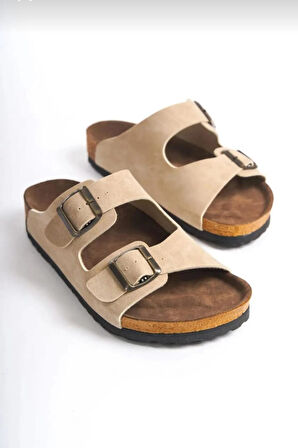 Madrid Unisex Ortopedik Tabanlı Terlik Çift Bantlı Tokalı Günlük Rahat Ev & Dışarı Terliği