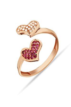 Kalp Motifli 925 Ayar Gümüş Rose Yüzük - Y011401