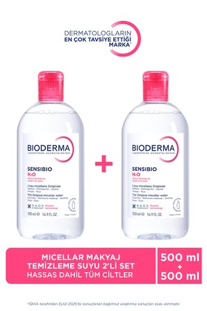 Bioderma Sensibio H2O Micellar Makyaj Temizleme Suyu 2'li Set Hassas ve Tüm Ciltler Yüz ve Göz Çevresi 500ml