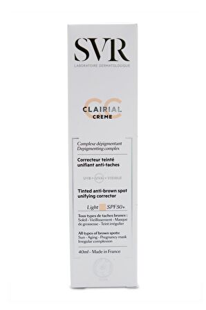 Svr Clairial CC 50+ Faktör Hassas Ciltler İçin Leke Karşıtı Renkli Yüz Güneş Koruyucu Krem 40 ml