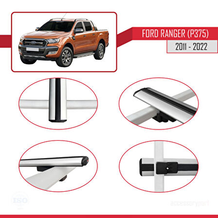 Ford Ranger (P375) 2011-2022 Arası ile Uyumlu BASIC Model Ara Atkı Tavan Barı Gri 2 Adet