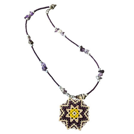 Uretti - Özlem 9422 4917 El Yapımı Ametist Doğal Taşlı Mandala Model Kolye